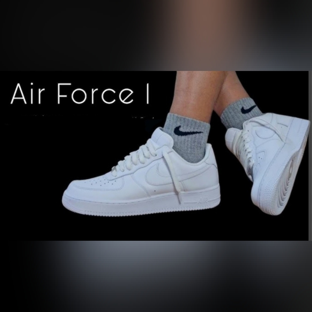 Nike Air Forse 1 Unisex Mens 7/Womens 8.5 White/Black Leather Sneakers - Picture 9 of 16